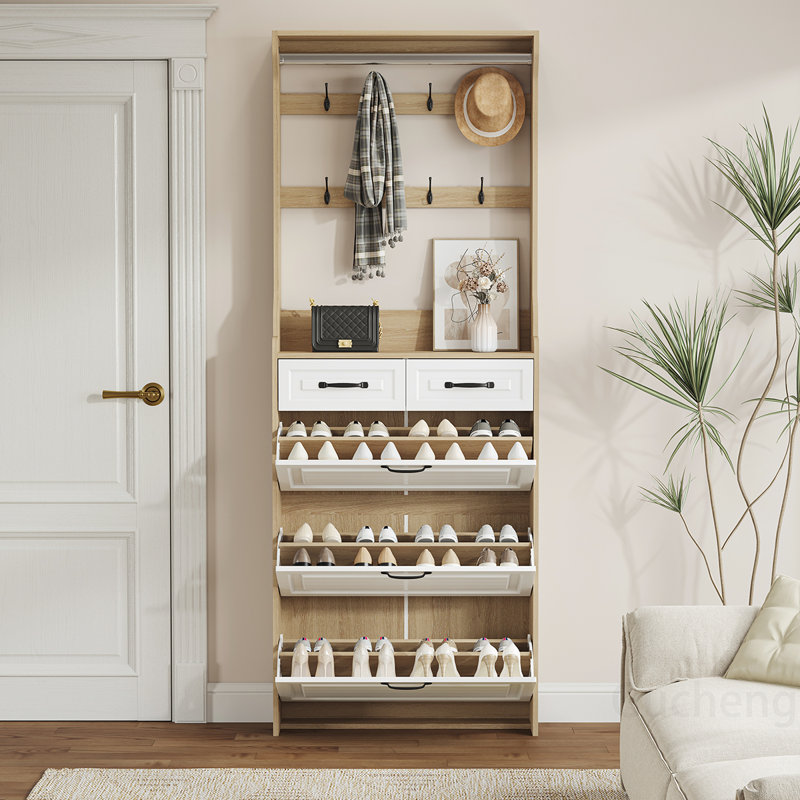 Versatile Wooden Shoe Cabinet with Multiple Compartments and Stylish Design
