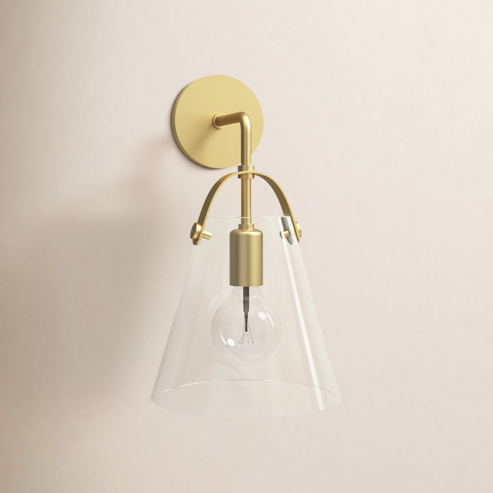 Single Light Glass Dimmable Armed Sconce, Aged Brass