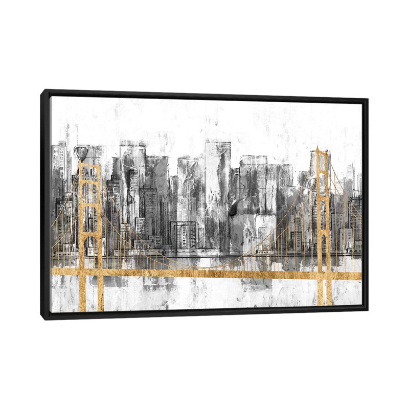 « Golden Bridge panorama » par Jennifer Goldberger-impression, H 18 po x l 26 po x P 1,5 po, Toile avec cadre noir