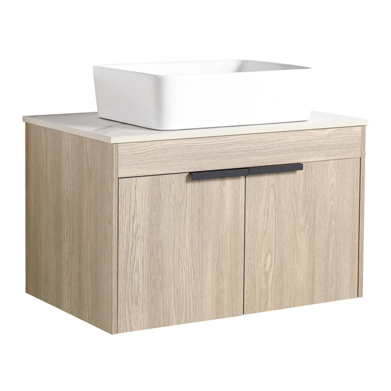 Meuble de salle de bain mural 30 po - Chêne blanc avec lavabo en céramique, porte de fermeture Tranquilly, meuble-lavabo abondant en chêne, riche en fermeture douce