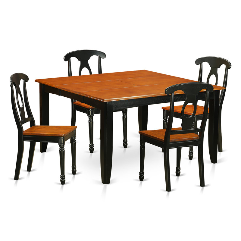 L'ensemble 5 pièces de table et chaises de cuisine comprend une table de salle à manger carrée avec rallonge papillon et 4 chaises de salle à manger, noir et cerise