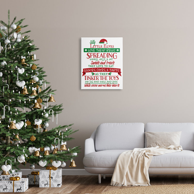 "Silly Little Elves List Festive Christmas" par Hugo Edwins - impression, H 30 po x l 24 po, Toile tendue