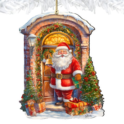 Ornement en bois "Le Père Noël qui frappe à la porte" par Debrekht