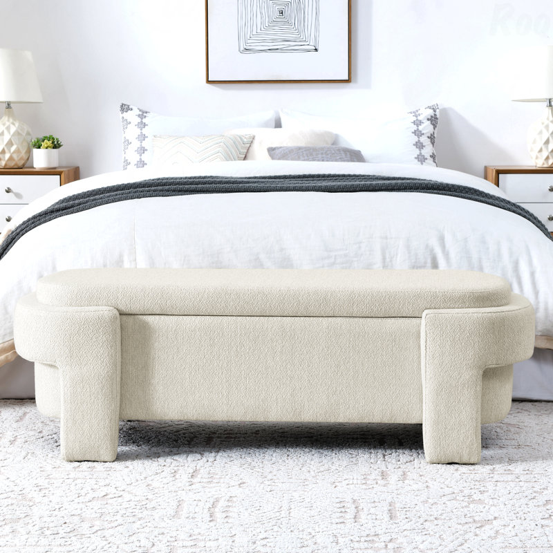Linen Upholstered Large Storage Ottoman Bench - Beige, Beige