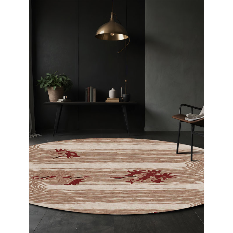 Machine Washable Brown Area Rug, Round 5'