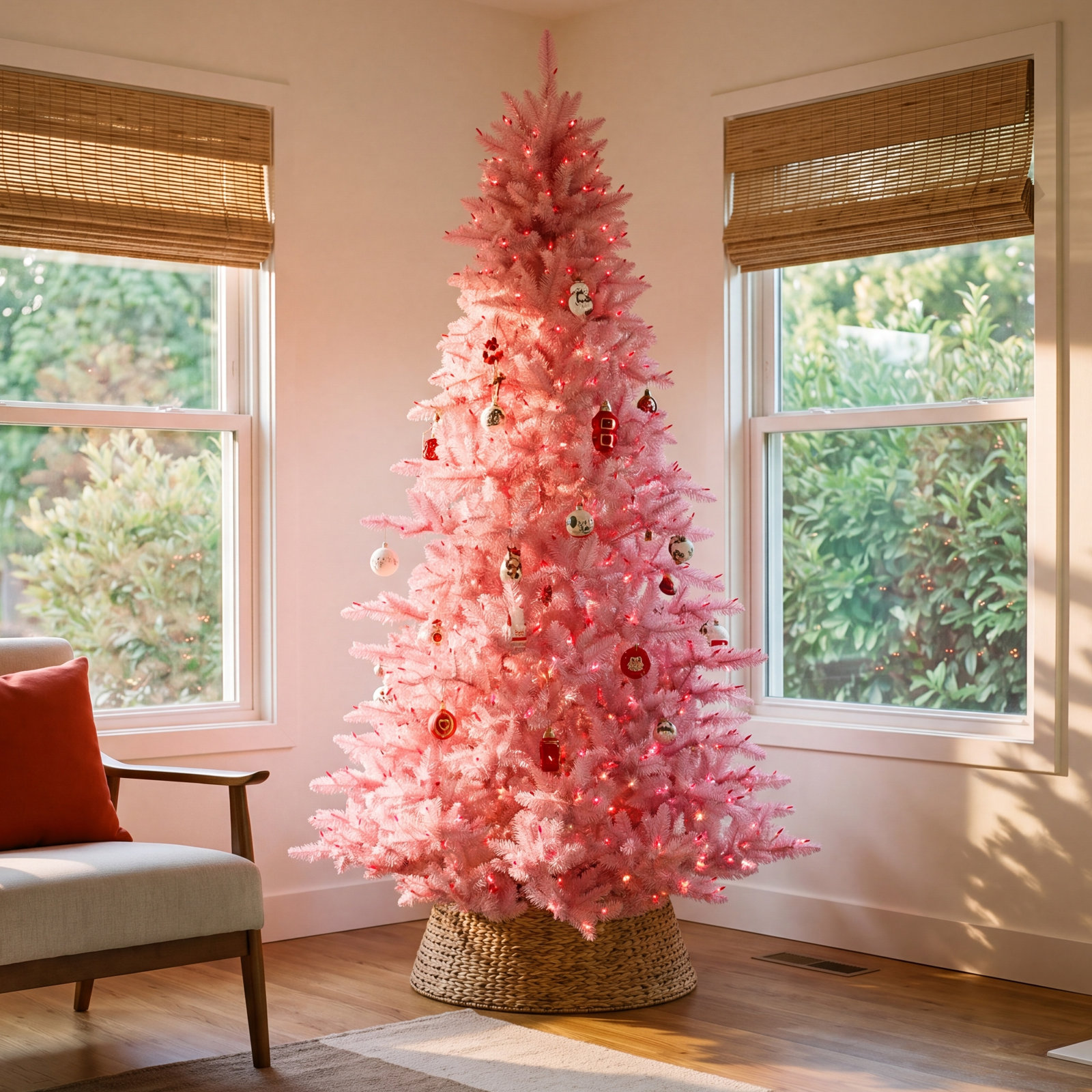 Pink Cashmere Flocked Fir Christmas Tree, 9' H x 64" W