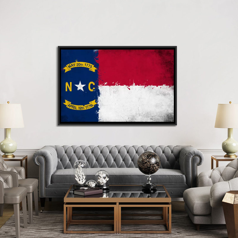 Drapeau de la Caroline du Nord, impression grunge sur toile, H 40 po x l 60 po x P 1,5 po, Toile avec cadre noir