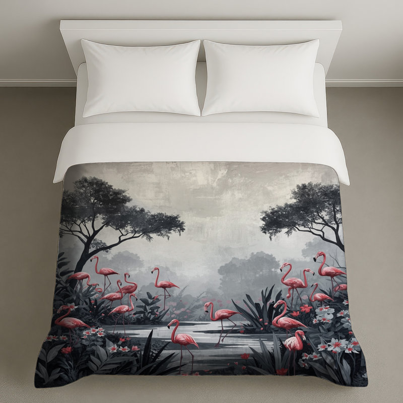 Pink Flamingos In Jungle Duvet Covers, Queen