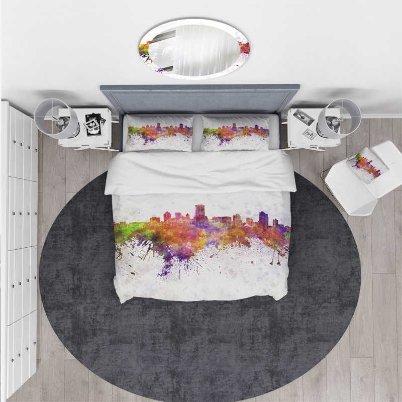 Ensemble de housse de couette designart milwaukee horizon, Housse simple + 1 taie décorative