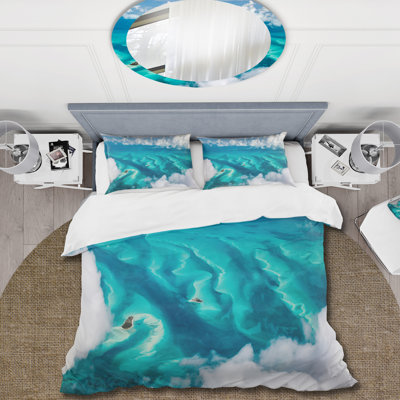 Turquoise/White Microfiber Duvet Cover Set