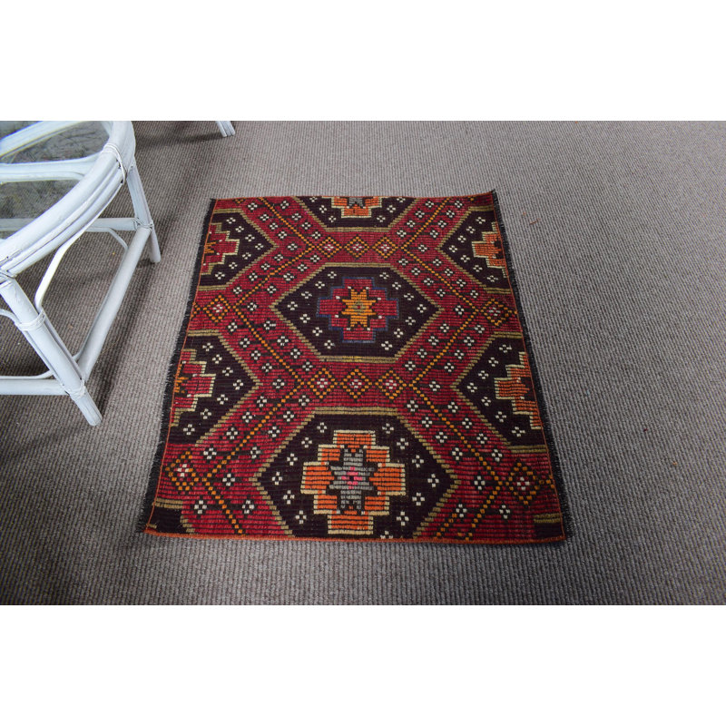 Tapis turc bohème rétro en laine avec de riches motifs traditionnels rétro