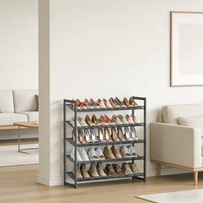 5-Tier Stackable Metal Shoe Rack, Shoe Storage Organizer For Garage, Entryway & Closet With Adjustable Flat Or Slant Shelves, Holds 20-25 Pairs