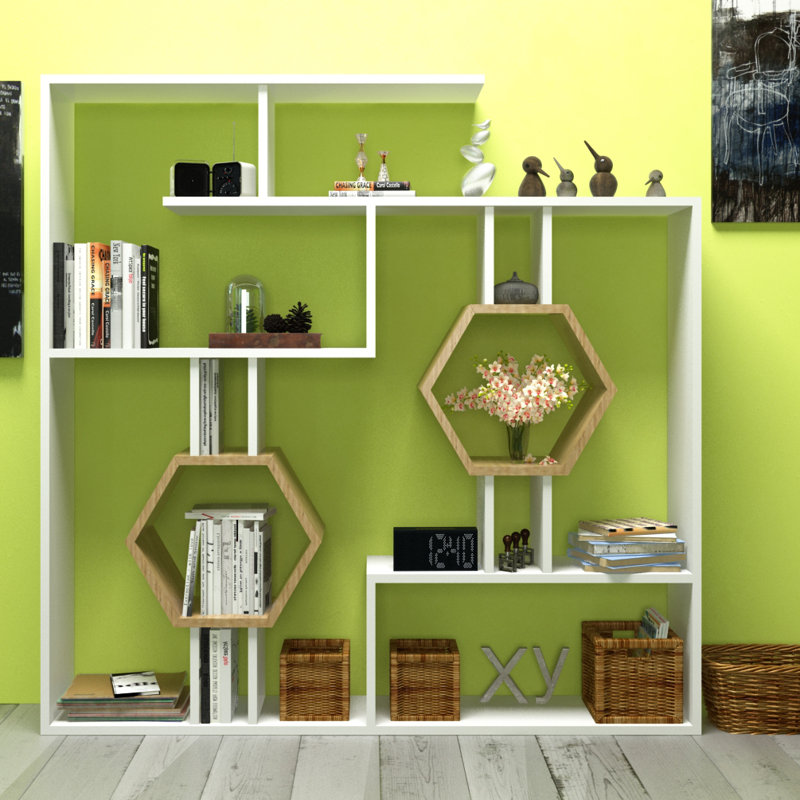Swenson 134cm H x 134cm W Bookcase, White/Sapphire Oak