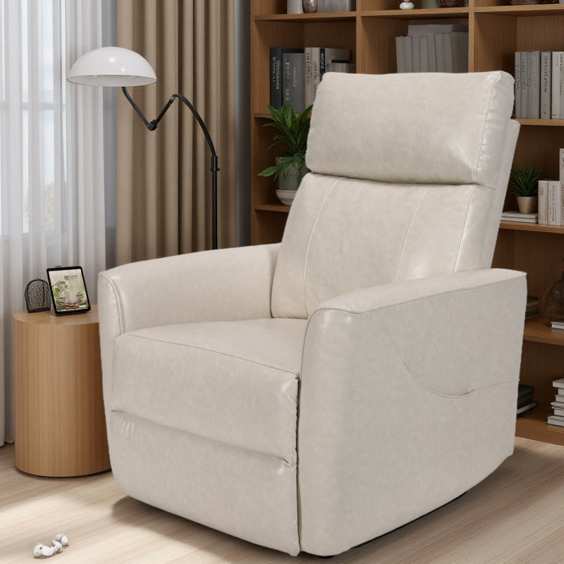 Power Recliner Chair Swivel Glider With Massage And Heat, Living Room Nursery Reclining Chair With USB, Faux Leather, Ivory