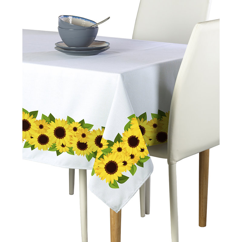 Ruibo Sunflower Garland Border Rectangle Stain-Resistant Polyester Floral Tablecloth, 84" L x 60" W