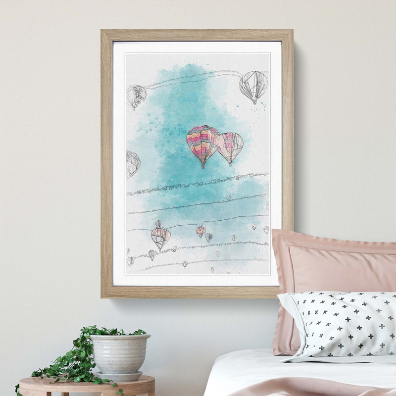 Hot Air Balloons on the Rise in Abstract - Picture Frame Graphic Art Print, 48cm H x 36cm W x 2cm D, Oak Framed