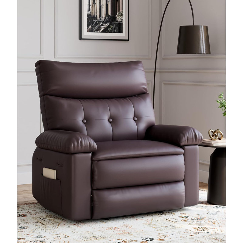 37.4" Wide Oversized Recliner Chair, PU Leather Manual Recliner with 1.5X Sponge Filling, Brown
