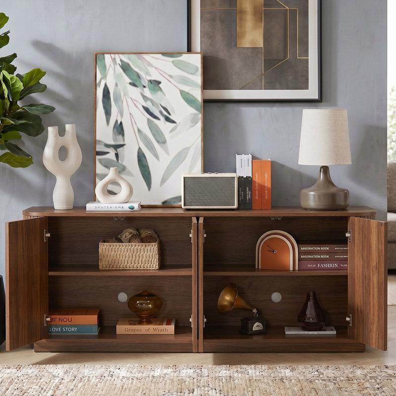 Armoire de rangement multifonctionnelle 64 "en noyer à motif de vagues 64" pour cuisine d'entrée, Walnut