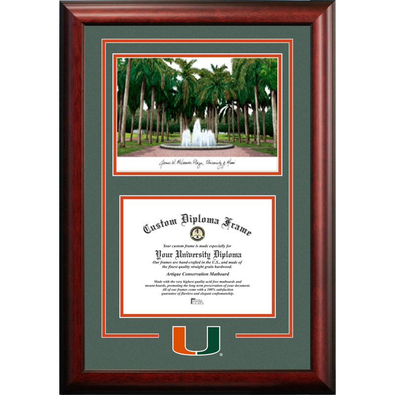 Cadre de lithographie en forme de diplôme pour l’esprit avec images campus miami ouragans NCAA