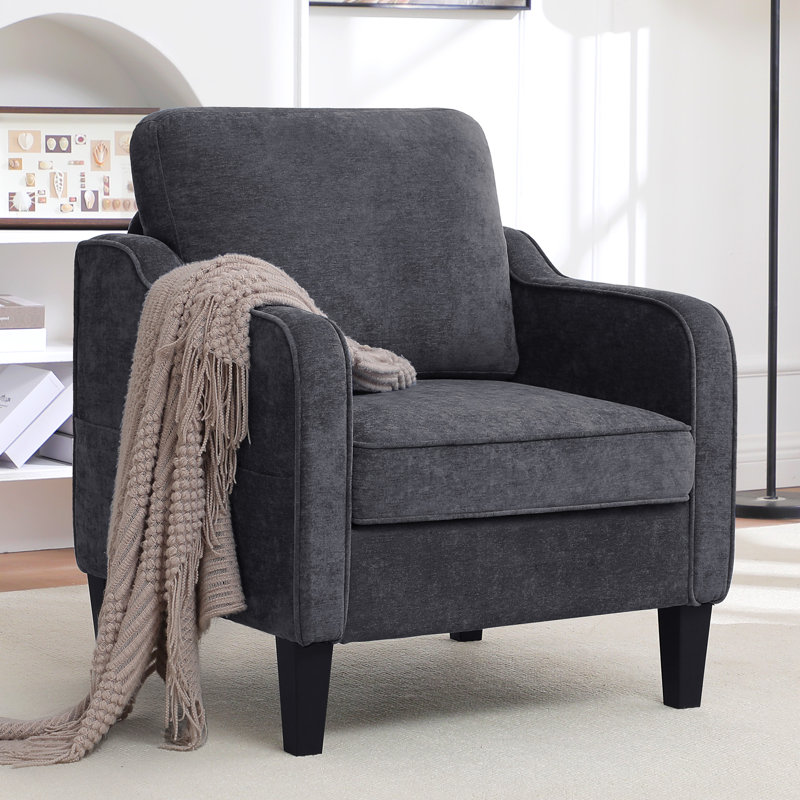 Mid-Century Accent Chairs Featuring Removable Cushions, Dark Gray