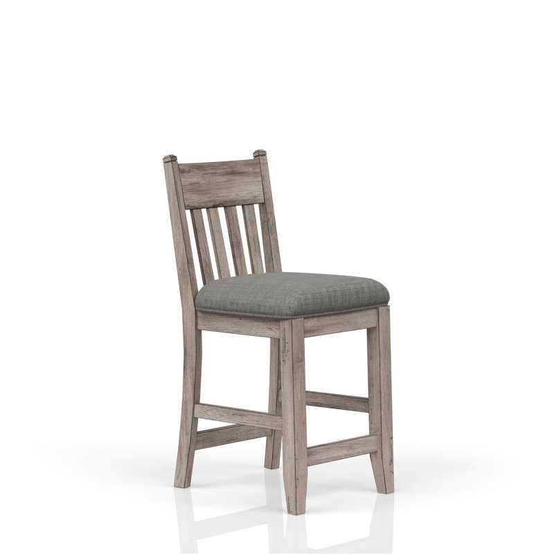 2 Rustic Gray Counter Stools With Upholstered Seating - Solid Wood + , 40.18 In. Height, 17.23 Width, 23.36 Depth, 23.29 Lb. Long-Lasting Stool Of H, W, D,