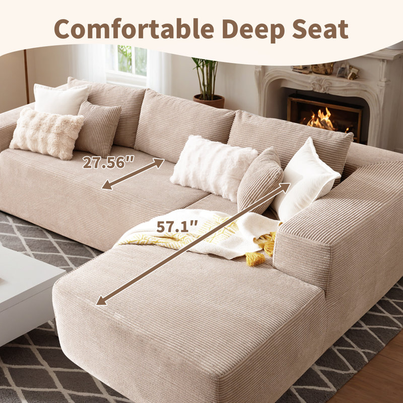 Canapé en velours côtelé sans compression, Orienté à droite, Polyester beige