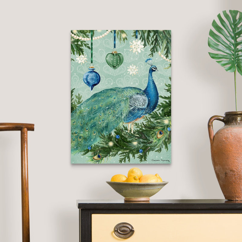 «Holiday Peacock» par Danielle Murray - peinture sur toile tendue, Toile tendue, H 16 po x l 12 po
