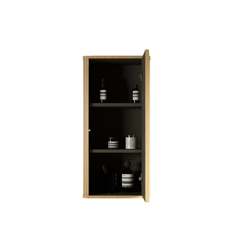 Bathroom Floating Cabinet In Natural Oak - Wall Mounted Storage For Small Rooms Pre-Assembled Scratch 2 Adjustable Shelves Elegant Curved Edges Chic Design Side Spaces & Plywood Material Safe Curvy