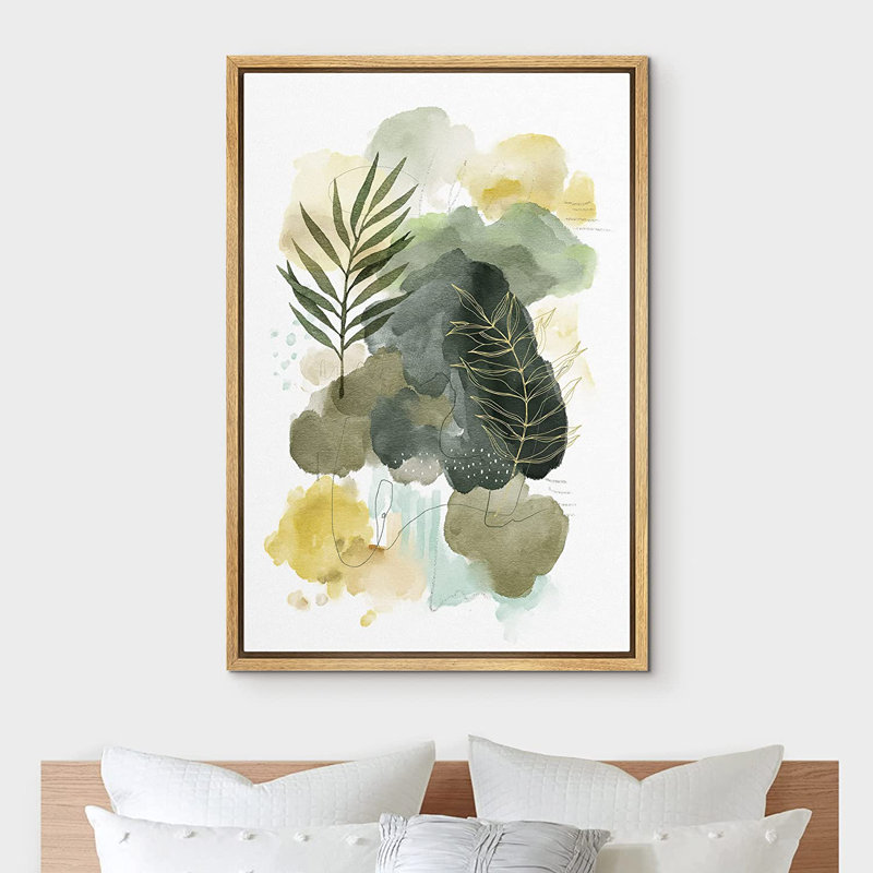 IDÉE4WALL, reproduction d'art sur toile, pastel, vert, jaune, feuille de forêt, abstrait, nature, illustrations, art moderne, bureau décoratif FloFCV-A09-2208