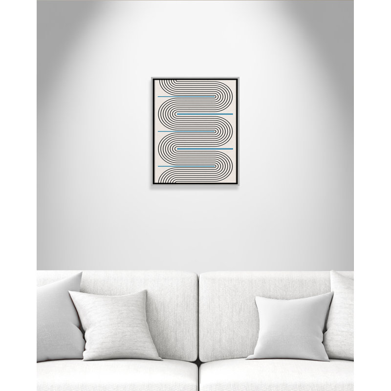 Impression symphonique de lignes courbes par Miuus Studio, L 17,5 po x H 21,5 po, Toile avec cadre, Flottant argent
