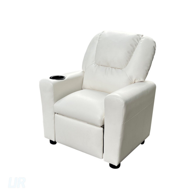 Carisa 23"W PU Leather Kids Recliner Chair With Cupholder, White