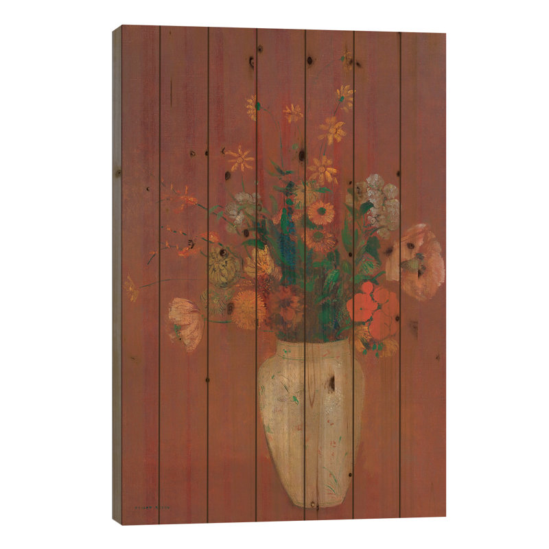 Bouquet dans un vase chinois sur bois par Odilon Redon, H 26 po x l 18 po x P 1,5 po