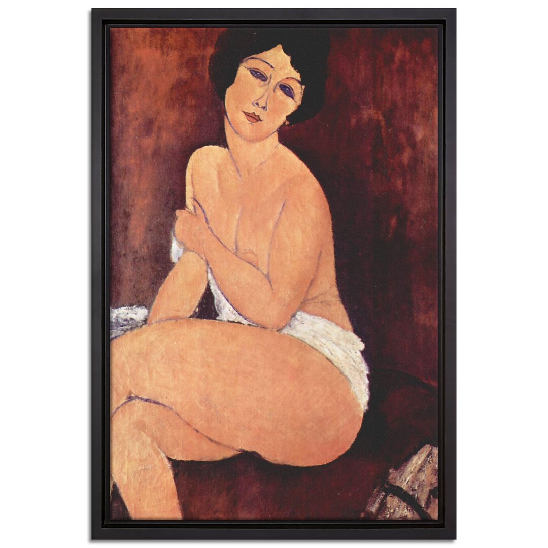 Gerahmtes Leinwandbild Sitting Nude on Divan von Amedeo Modigliani