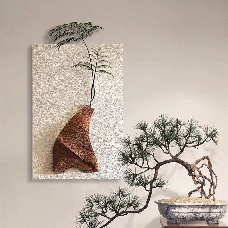 Zen-Style Three-Dimensional Sandstone Greenery With Lighted Murals, 39.37" H x 27.56" W x 1.18" D