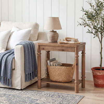 Solid Wood End Table Side Table with Open Storage