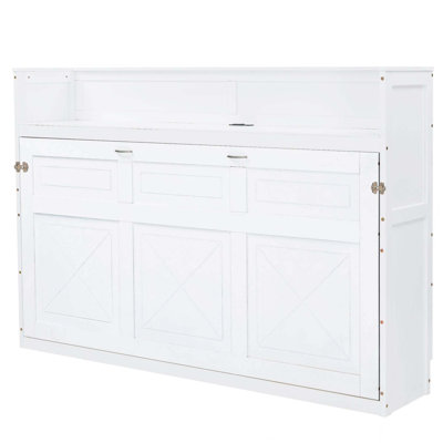 Twin XL Size Murphy Bed With Desk,LED Light And USB Charging Station