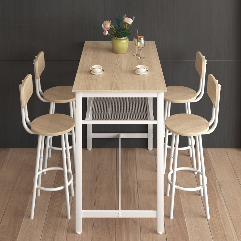 5-Piece Kitchen Counter Height Table Set, Bar Table with 4 Chairs, Compact and Versatile for Small Spaces and Family Gatherings.