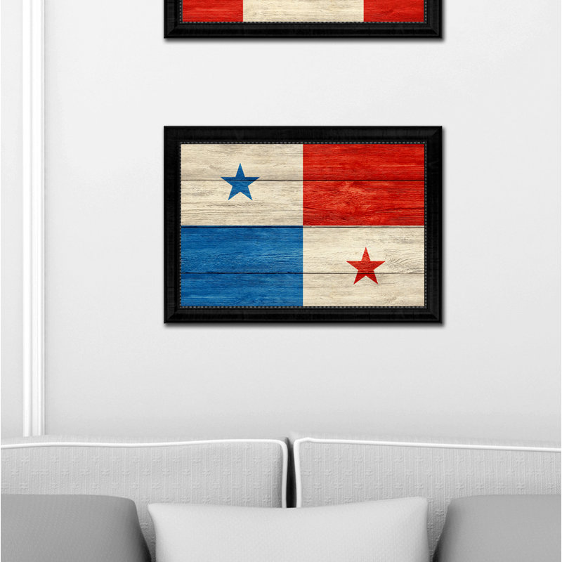 « panama country flag », peinture sur toile encadrée, H 19 po x l 27 po x P 1 po, Encadrement noir