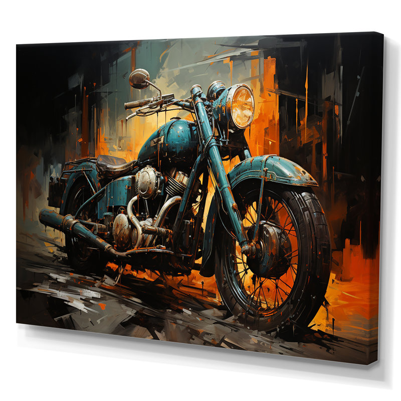 Motocyclette II jaune et noir - art mural moto, Toile tendue, H 16 po x l 32 po x P 1 po