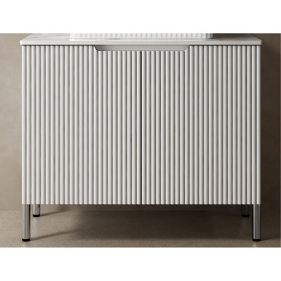 30 po. Comptoir en pierre artificielle autoportant blanc Carrara 30 po et armoire blanche avec deux portes, sans lavabo, sans robinet ni couvercle d'évier