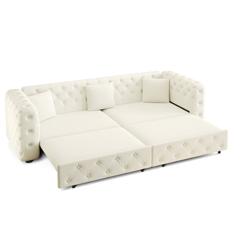 Très grand canapé-lit multifonctionnel de 89 po, canapé-lit coulissant 3 en 1, canapé classique en velours 4 places avec design capitonné, comprend 3 coussins décoratifs
