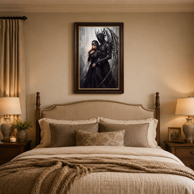 Masked Woman And Dark Skeletal Demon In Black Gown Canvas Wall Art