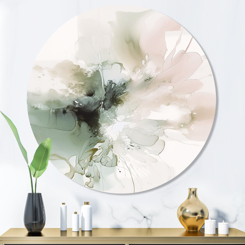 «Green and Cream Essence Of Modernity I», art mural rond en marbre abstrait, H 36 po x l 36 po x P 1 po