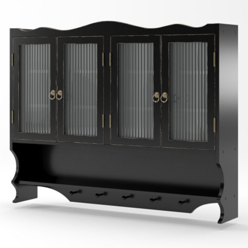 Armoire de rangement murale 39,37 "à 4 portes et 2 niveaux avec support ouvert pour salle à manger, 39.37, Antique Black