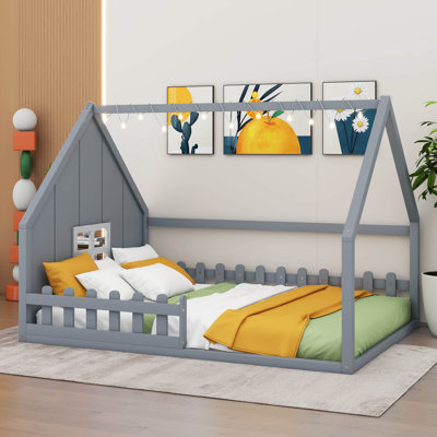 Lenard Kids Full Size Wood House Bed