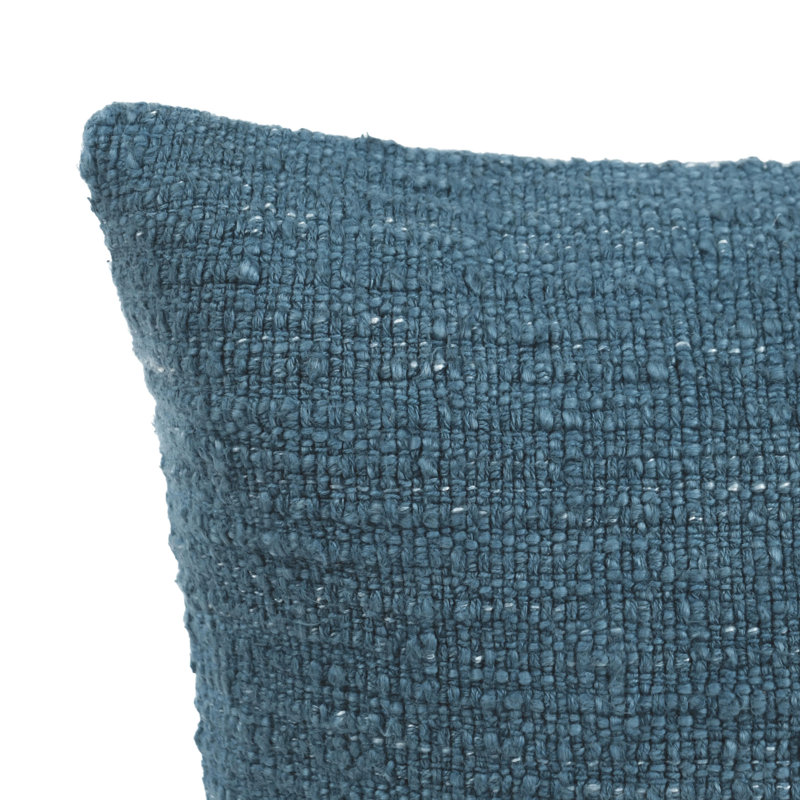 Coussin décoratif en mélange de lin Fable, Bleu, Rectangle H 14 po x l 20 po