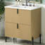 Meuble-lavabo de salle de bain 30 po avec lavabo en céramique, tiroir extensible et esthétique cannelée artisanale pour espaces de chalets modernes. Tiroirs autoportants, mécanisme à fermeture douce. Salles de bain de luxe.