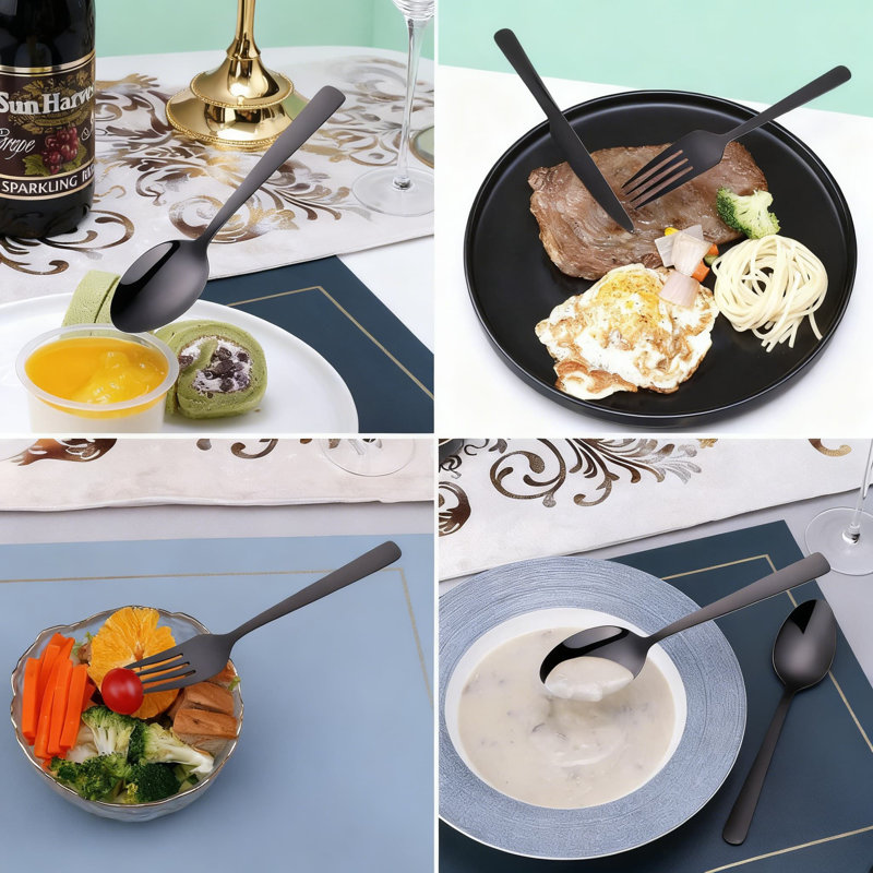 Ensemble de couverts 20 pièces en acier inoxydable pour 4 personnes, ensemble de couverts en argent poli miroir avec fourchettes de table, fourchettes à salade, cuillères et couteaux, va au lave-vaisselle pour la cuisine à domicile