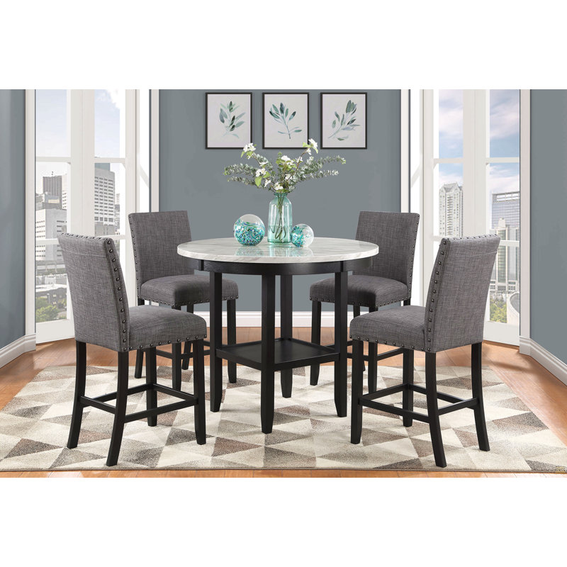 Tabouret de bar gris foncé Marian (ensemble de 2), Siège gris foncé / structure noire
