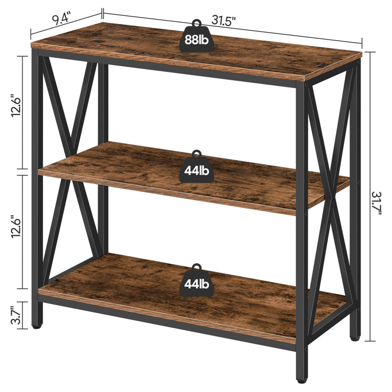 Maiocco 3-Tier Narrow Console Table with Open Shelves, 31.7" H x 31.5" W x 9.4" D, Rustic Brown